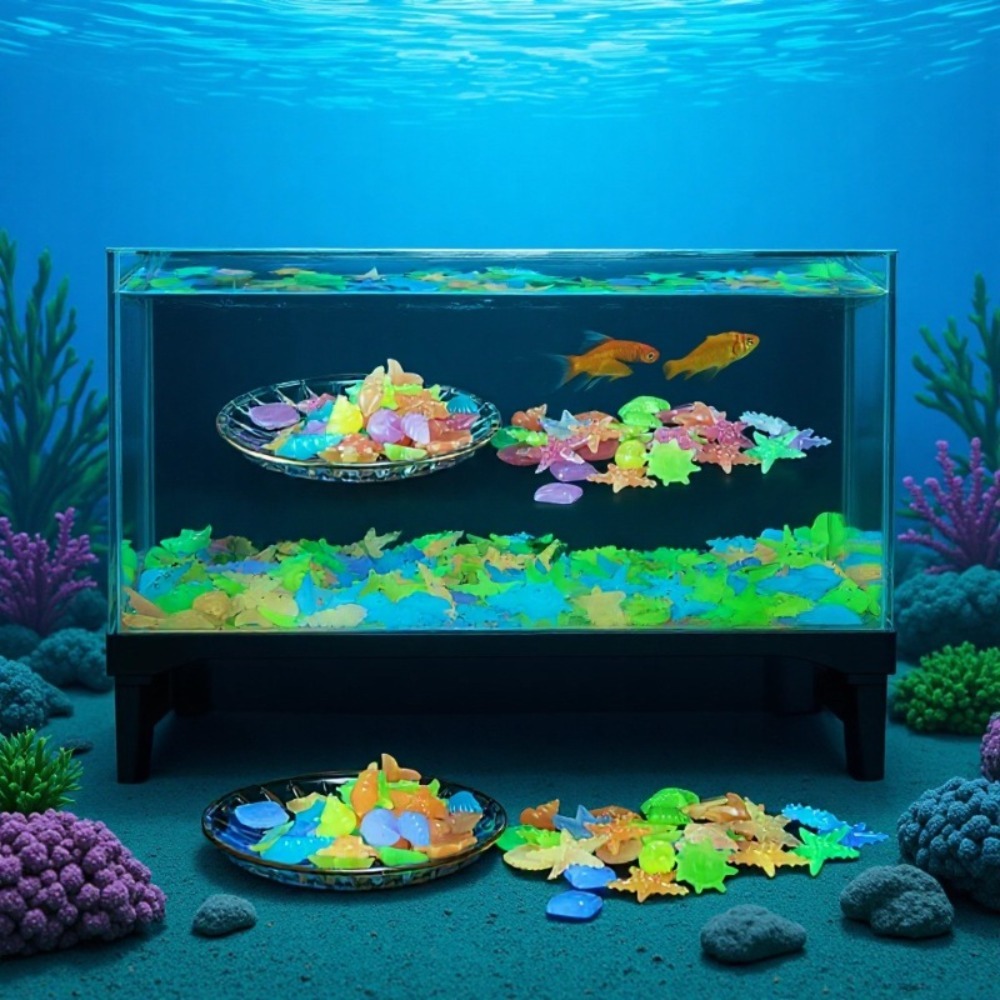 Aquaponics Fish Tank - Светящиеся океанские камни, флуоресцентные ракушки, разноцветные